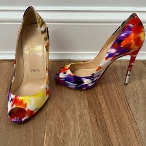 Christian Louboutin Satin Open Toe Pumps